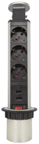 Розетка встраеваемая выдвижная механическая Mebax 105S 3-м.+2xUSB Ø60мм серебро фото Розетка встраеваемая выдвижная механическая Mebax 105S 3-м.+2xUSB Ø60мм серебро картинка